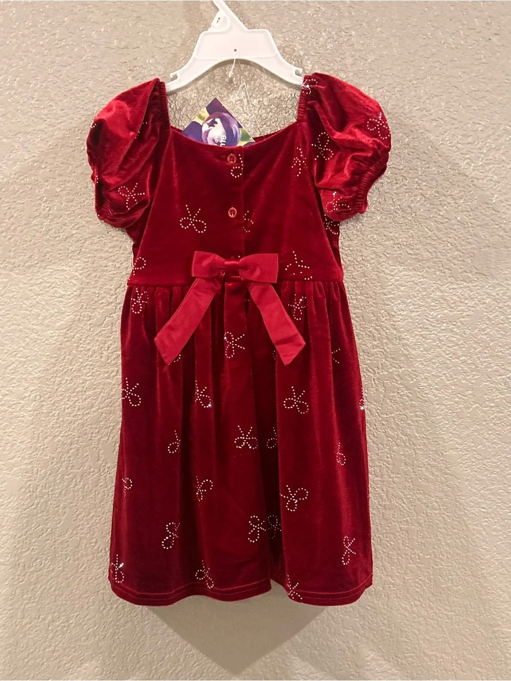 Red Velvet Rhinestone Puff Sleeve Dress Blueberi boulevard 4T